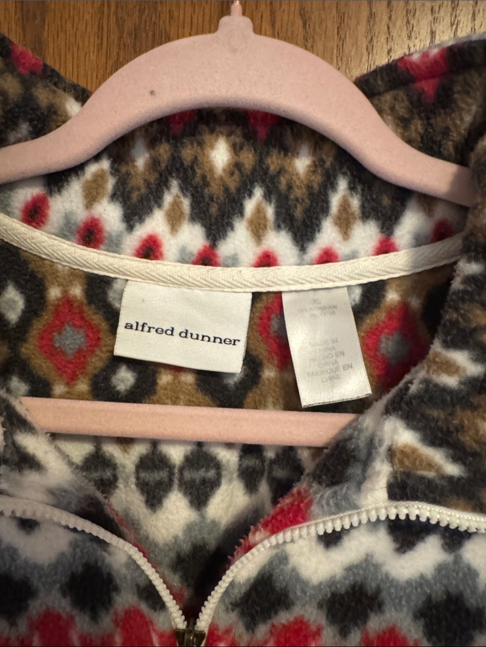 Alfred Dunner Brown, Red & White Geometric Fleece Zip Jacket - Picture 2 of 3